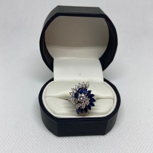 Solid 14kt white gold diamond and sapphire ring